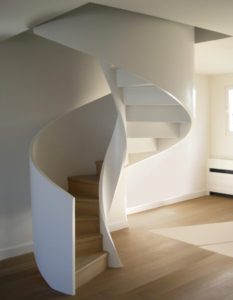 White Spiral wood staircase modern design London Stairs Regina Road