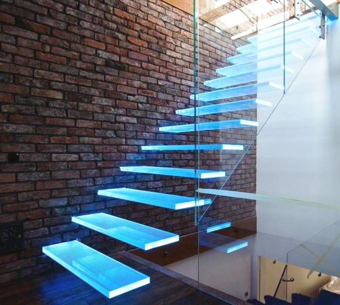 glass stairs with led lights