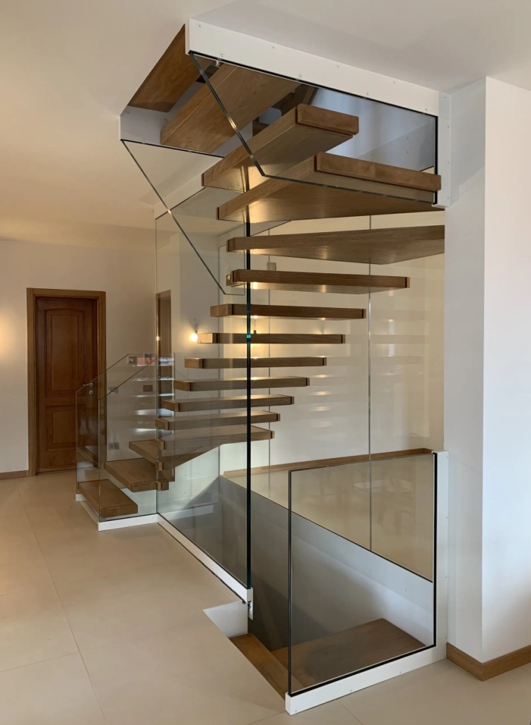 Wooden Staircase With Glass Design